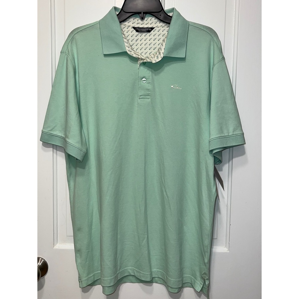 NWT Drake Waterfowl Mens Mint Green Short Sleeve Polo Shirt Large Cotton Spandex